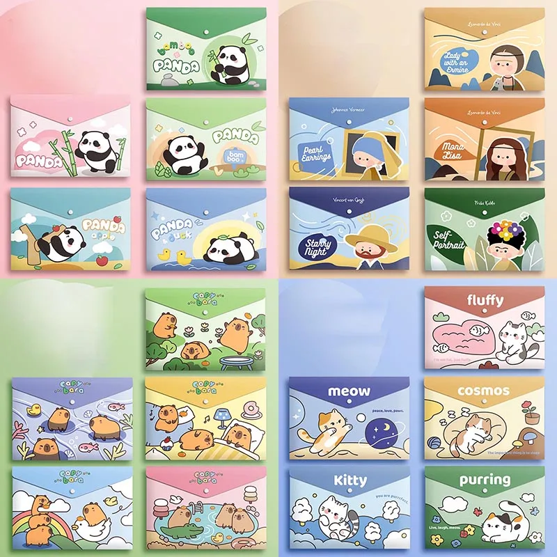 Imagem -02 - Lot Cartoon Capybara Panda a4 File Holder Cute Cat Pvc Document Bolsa Pencil Case Stationery Pouch Office School Supplies 20 Pcs