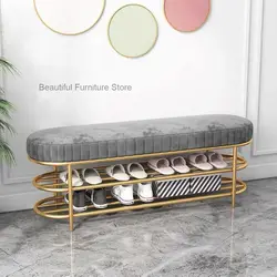 Luxury Shoe Changing Stools Ottomans Entrance Cushion Shoe Cabinet Hallway Shoe Rack Shoes-Wearing Upholstered Bench Step Stool