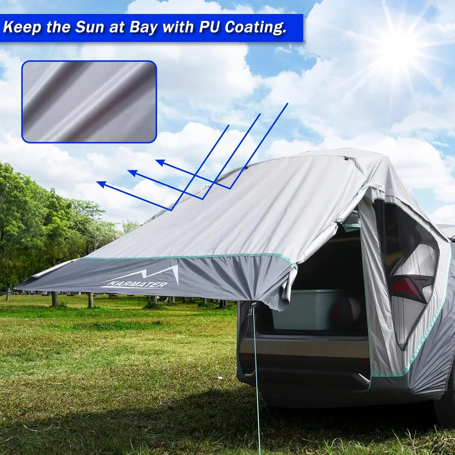 

Poles Included SUV Tailgate Tent with Three Sides Awning Shade & Transmittance Mosquito Net Hatchback Camping Sunproof Car Tent