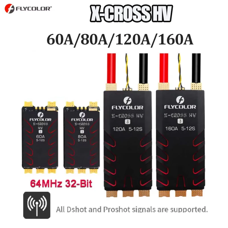 FLYCOLOR X-CROSS HV 3 RC ESC 60A/80A/120A/160A 5-12S BLHeli-32 64MHz 32-Bit Brushless speed Controllers for RC FPV Racing Drone