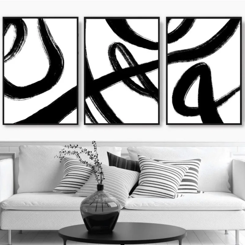 

2D/Flat 3pcs Black and White Abstract Line Wall Art Poster, Modern Frameless Canvas Prints for Living Room and Bedroom Decorions