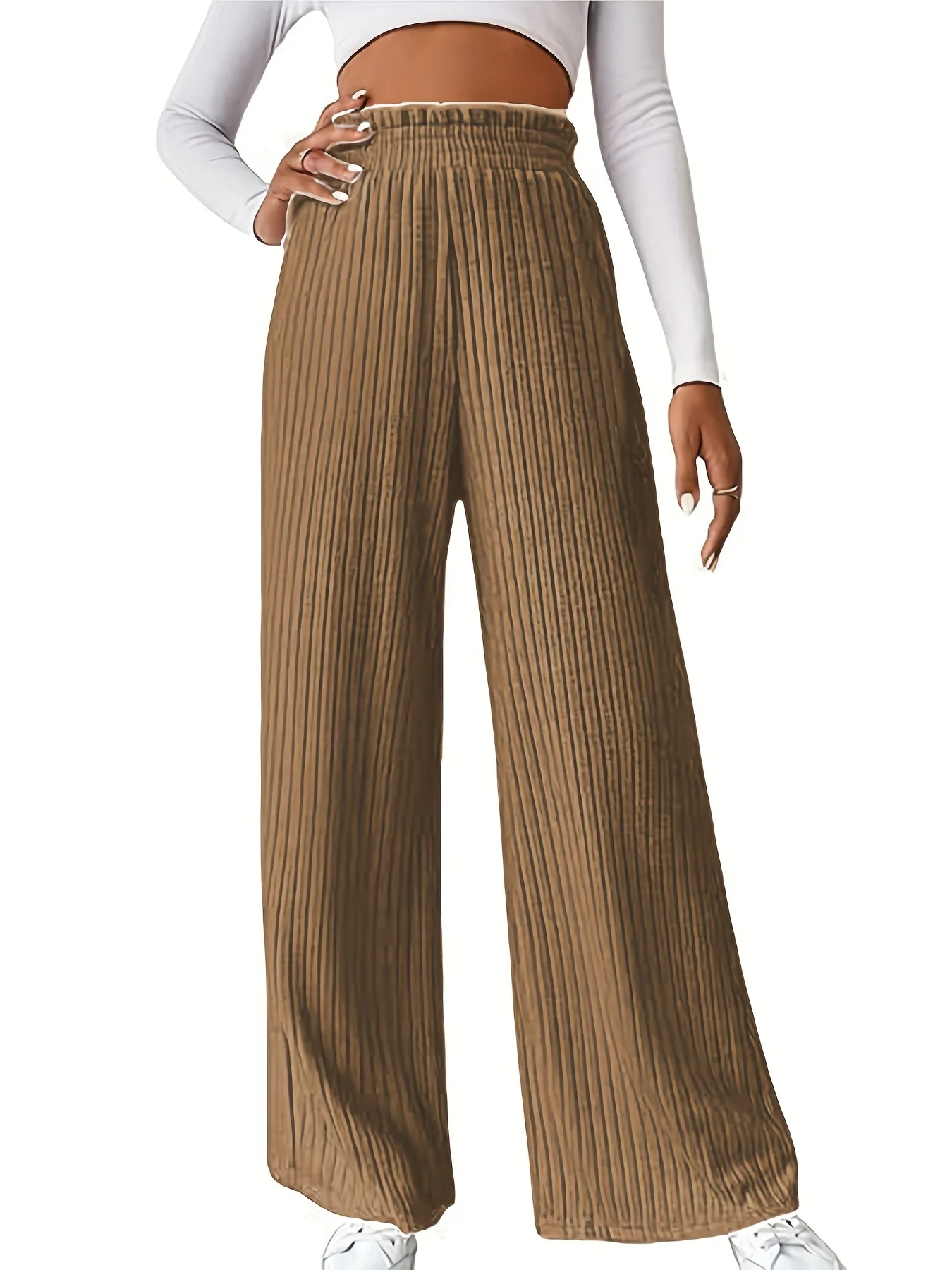 بنطلون نسائي واسع الخصر للتخسيس بلون سادة كاجوال عصري للخريف والشتاء #2