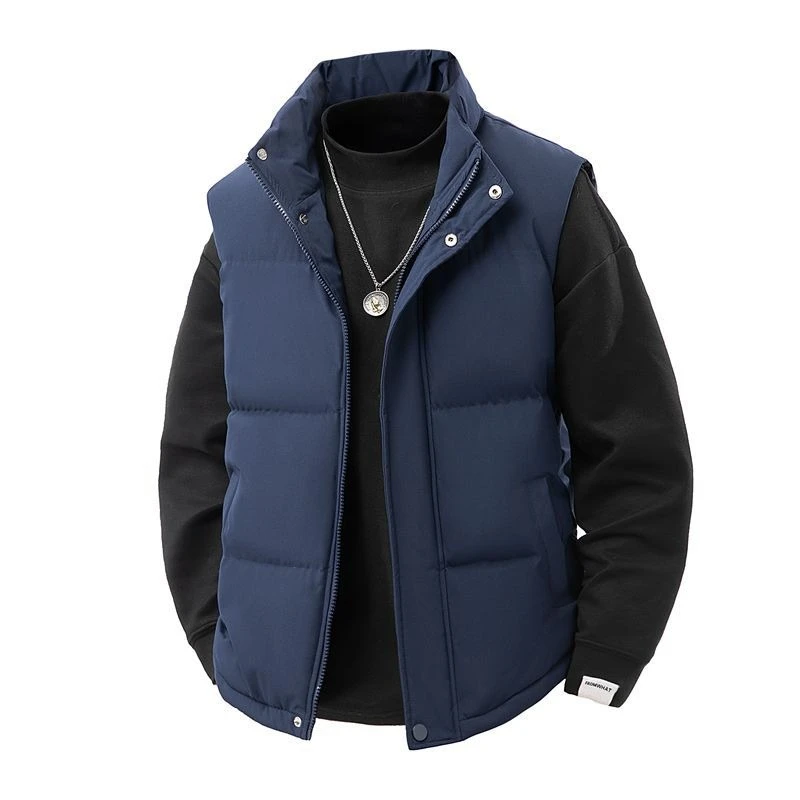 Men's Loose Stand Collar Padded Vest Thick Warm Sleeveless Jacket Casual Trendy Fall Winter New Outerwear