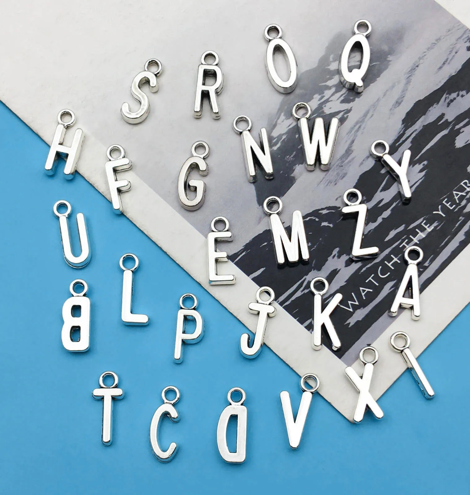 26Pcs/Pack Antique Silvery/Cyan English Letters A-Z Alphabet Charms For DIY Jewelry Making Earrings Bracelet Necklace Handmade