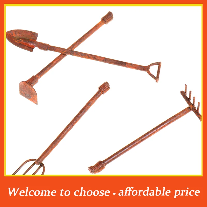 

TH XA TU 4pcs new 1:12Dollhouse Miniature Gardening Tools Metal Shovels Pitchfork Furniture Set