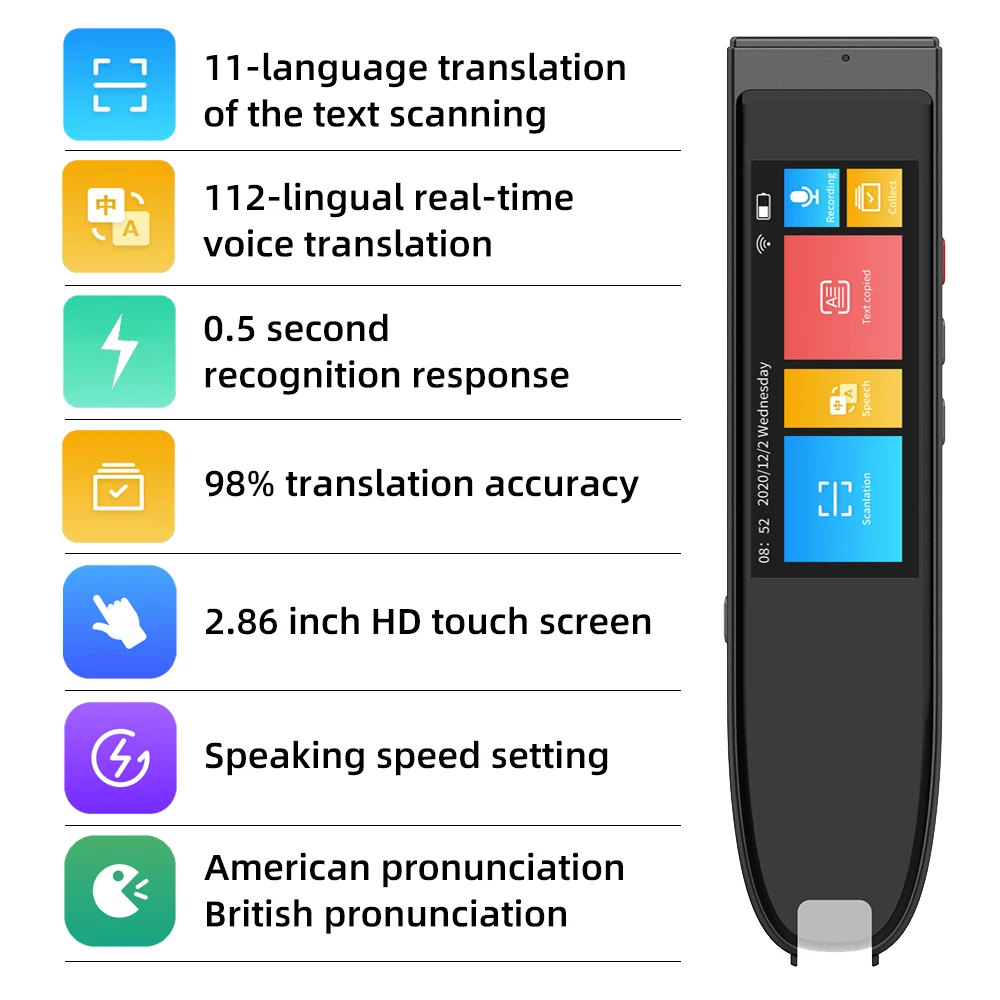 Portable Smart 112 Languages Translator Pen Scanner Instant Text Scanning Reading Translator Device for Business Travel Abroad