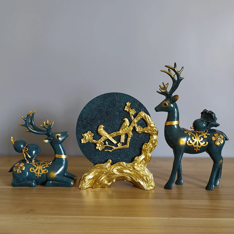 Modern gourd deer decoration sculpture crafts decoration living room home wine cabinet decoration porch Resin deer statue gifts