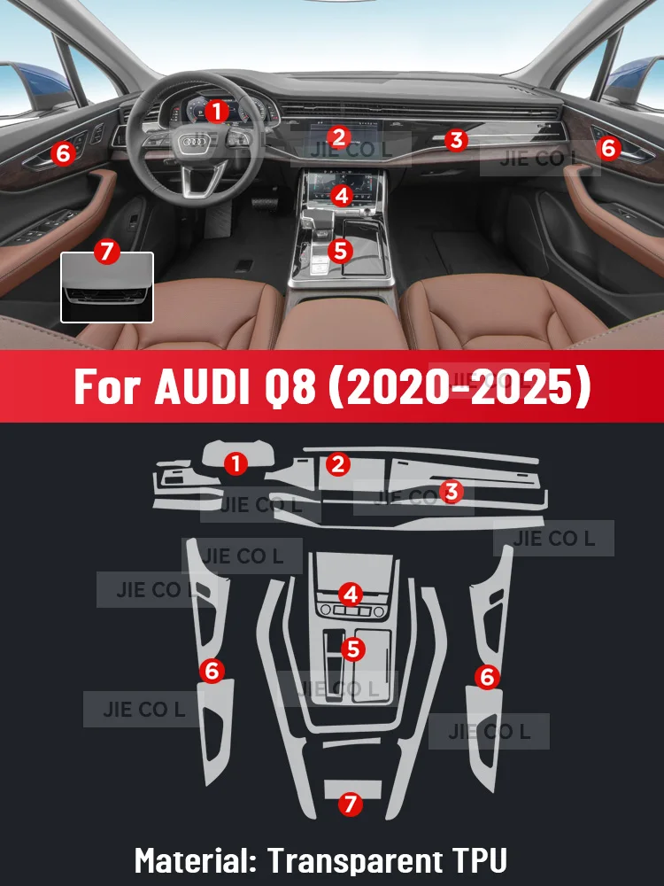 Auto Central Control TPU Navigation Anti Scratch Interior Protection Film Navigation For AUDI Q8 2020-2025 Accessories