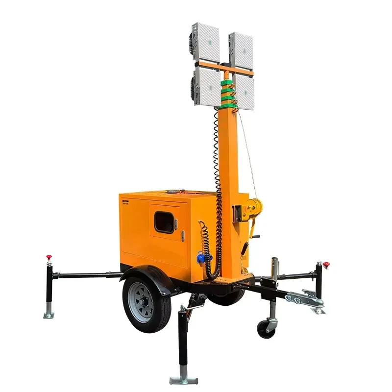 Battery Powered Trailer Light Tower Towing Telescopic Mast up to 30ft Emergency Construction Light Tower
