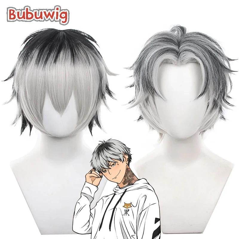 

Bubuwig Synthetic Hair Kotaro Bokuto Cosplay Wigs Haikyuu!! Kotaro Bokuto 30cm Short Black Mixed Gray Men Cos Wig Heat Resistant