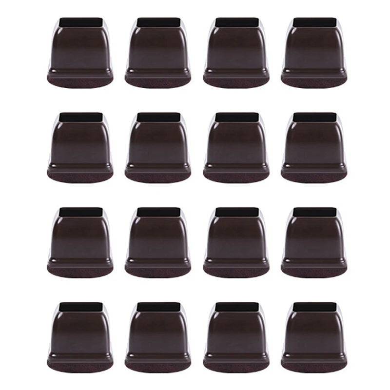 

16 Pcs Brown Silicone Chair Leg Floor Protectors, Square Chair Leg Caps With Wrapped Felt