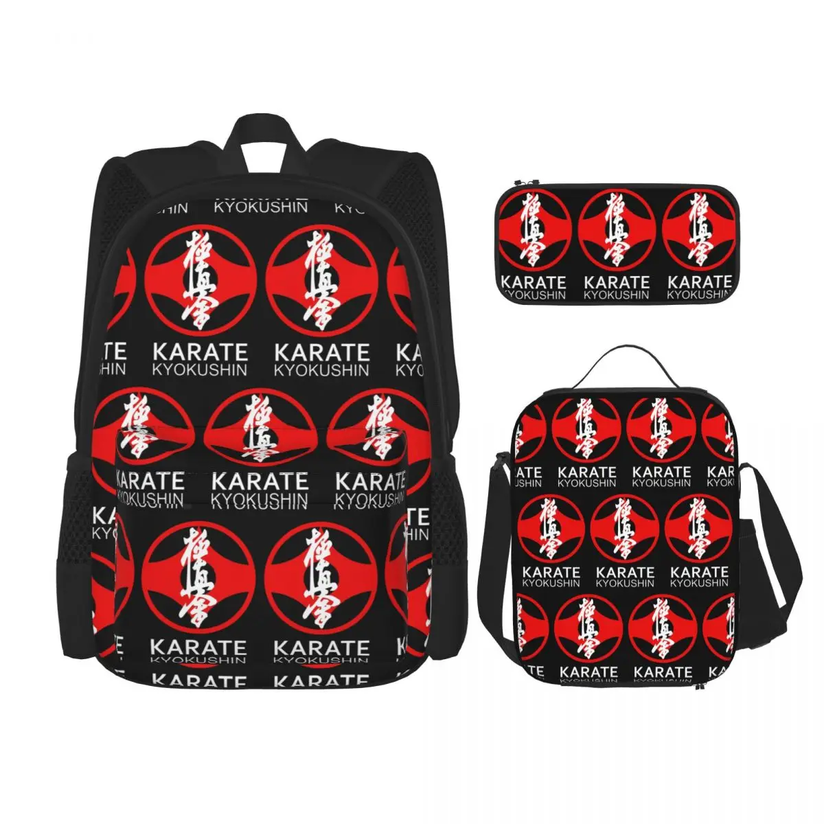 Kyokushi Karate Kumite Scene Backpacks Kids Bookbag School Bags Rucksack Lunch Bag Pen Bag Three-Piece Set