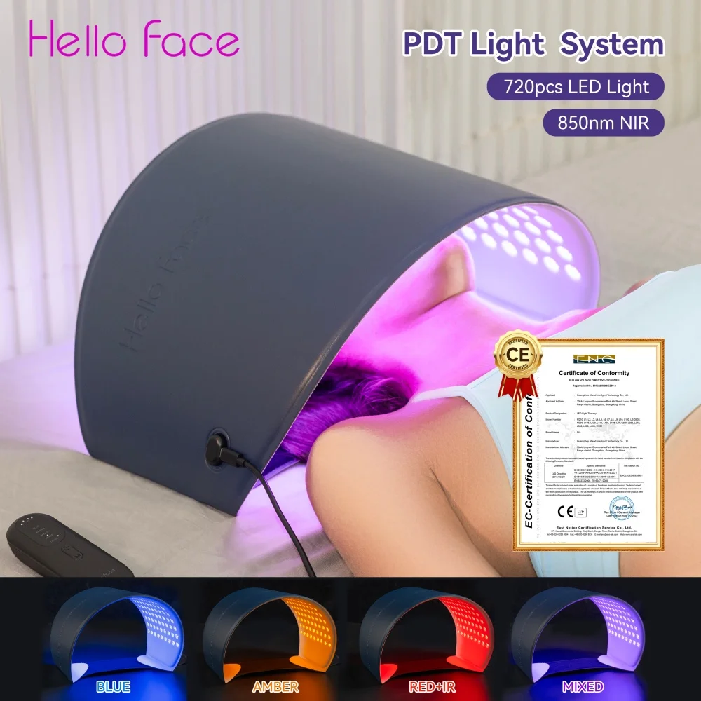 Panel de Terapia de Luz Roja Infrarroja Flexible Hello Face L6 con 720 LED, 510K, 4 Colores, PDT, Lámpara LED Facial para Uso en Todo el Cuerpo en Casa
