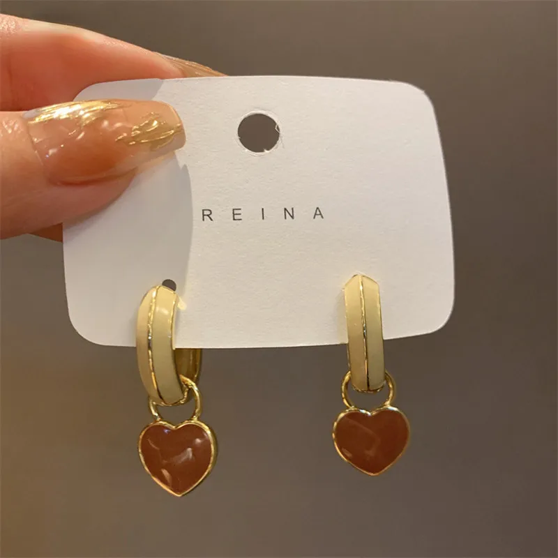 Multi Wearing Method Simple Peach Heart Pendant Earrings Korean Jewelry For Womans Party Fashion Accessories