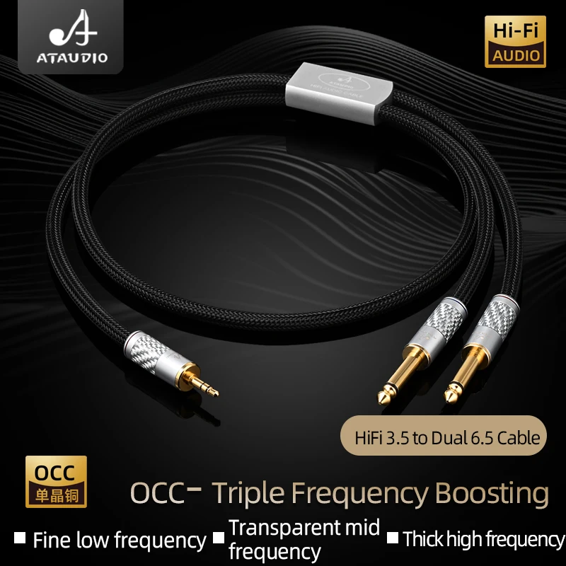 ATAUDIO-Noyau OCC HiFi pour Touristes, Fibres de Carbone, Plaqué Or, Jack Stéréo 3.5 vers 6.5 TS, 3.5mm, 6.5mm, Médailles de Téléphone