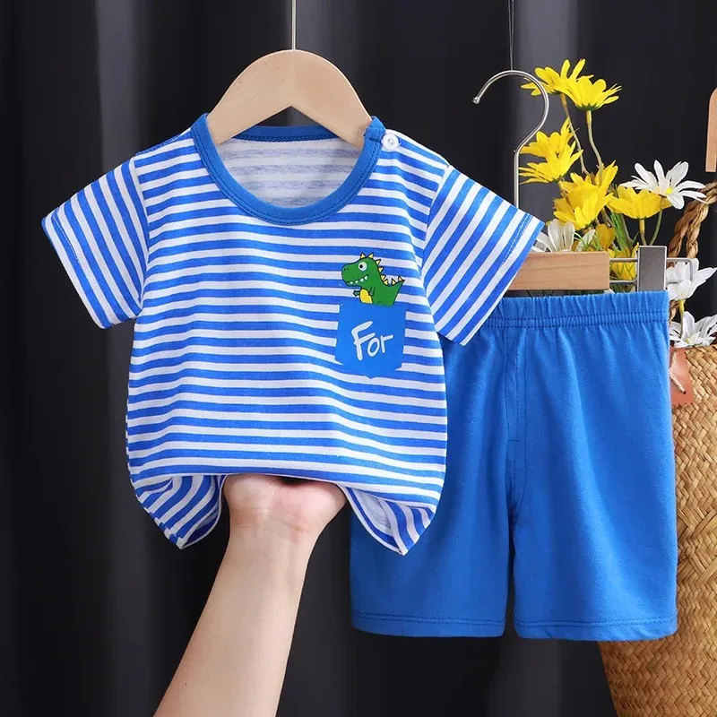 Summer New Clothes Boys And Girls Short Sleeve T-shirt Shorts Two Piece Suits Toddler Cute Print Tops Versatile Shorts Kids Suit