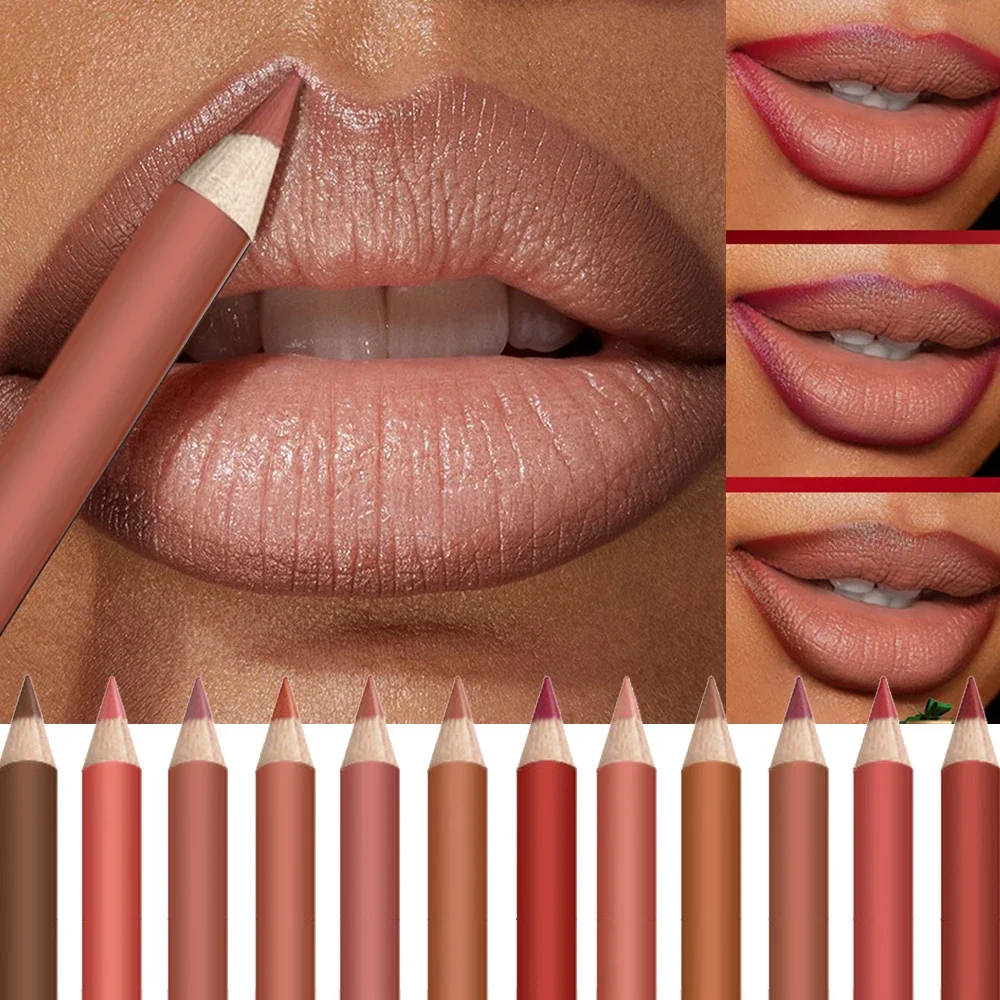 6pcs Nude Lipliner ชุดปากกา Matte Nude Contour Lip Liner ดินสอลิปสติก Waterproof Long Lasting ลิปสติกปากกา LIPS Tint เครื่องสําอาง