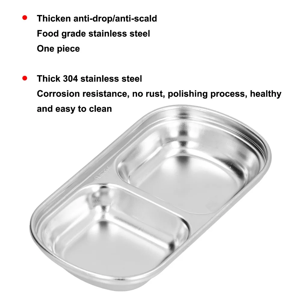 304 Rustless Steel Hot Pot Sauce Dish Partitioned Thickened Dipping Plate Two and Three Grid Smooth Divided Plate