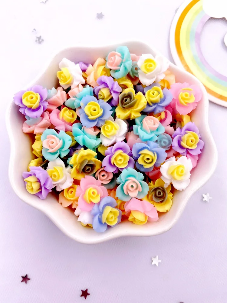 50Pcs Resin Leuke Kleurrijke 11Mm Lente Kleur Drie Petaled Blad Bloem Gem Plaksteen Applique Diy Wedding Plakboek Craft SL704