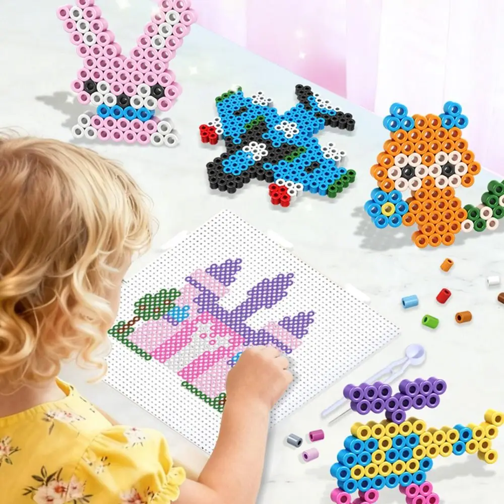 colorful-bean-splicing-material-package-diy-pegboard-sheets-bean-splicing-tool-ironing-paper-iron-iron-on-bead-craft-kit