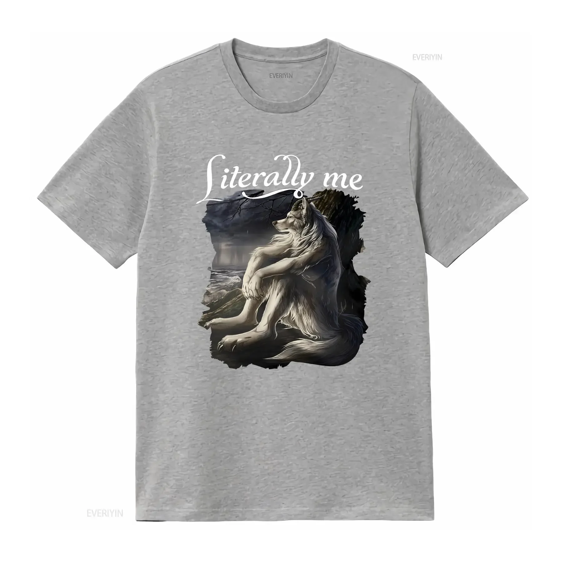 يجلس الذئب حرفيا لي مضحك ميمي لتي شيرت خمر غسلها تنوعا لينة امتدت الرسم الأعلى لارتداء اليومي #4