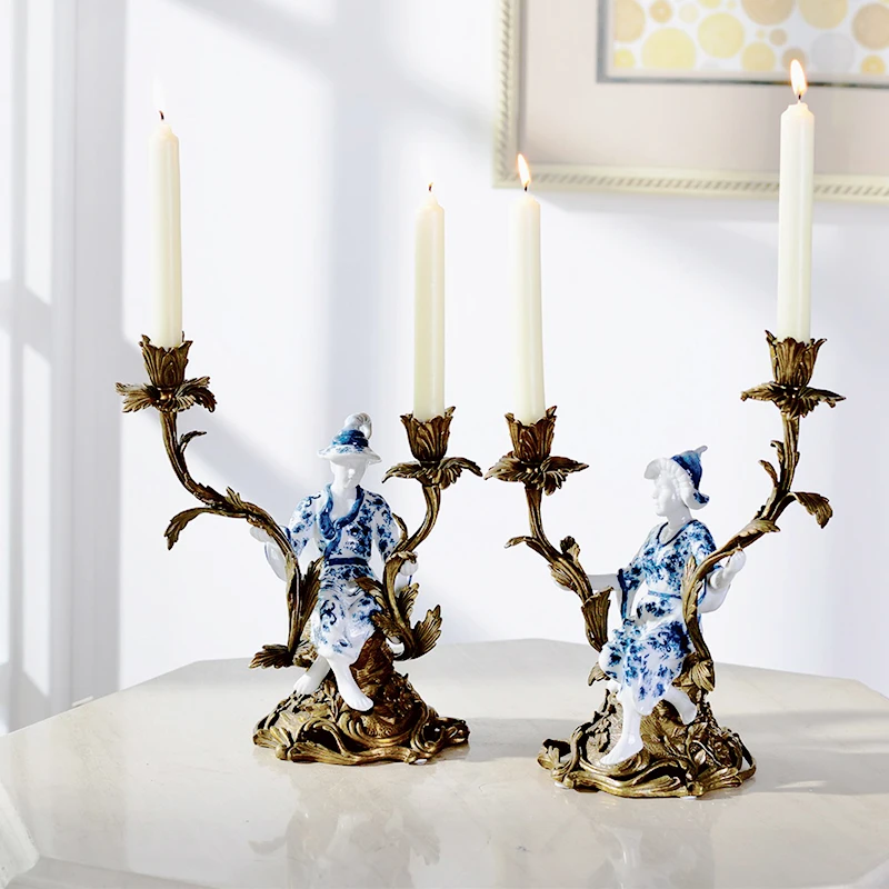 Custom design antique ceramic brass couple candlestick  house decor luxury home decor accessories