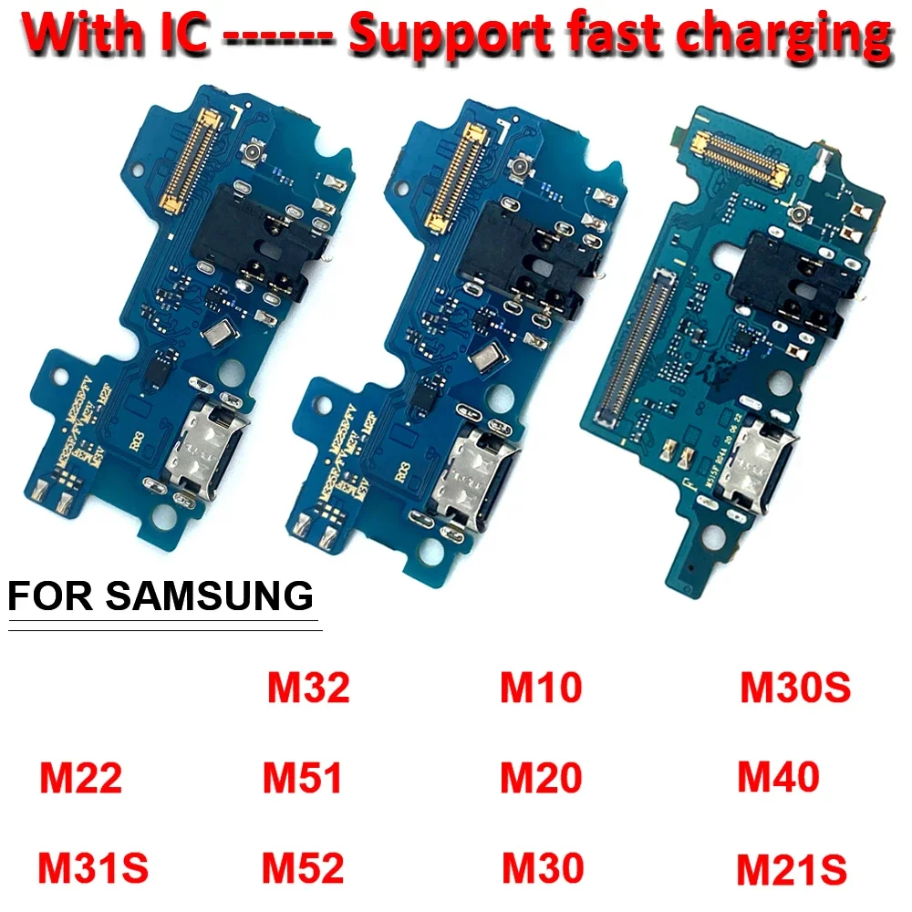 Puerto de carga USB para Samsung Galaxy M10, M20, M30, M30S, M40, M21, M21S, M31, M31S, M51, M22, M32, M52, base de micrófono, placa de conector flexible