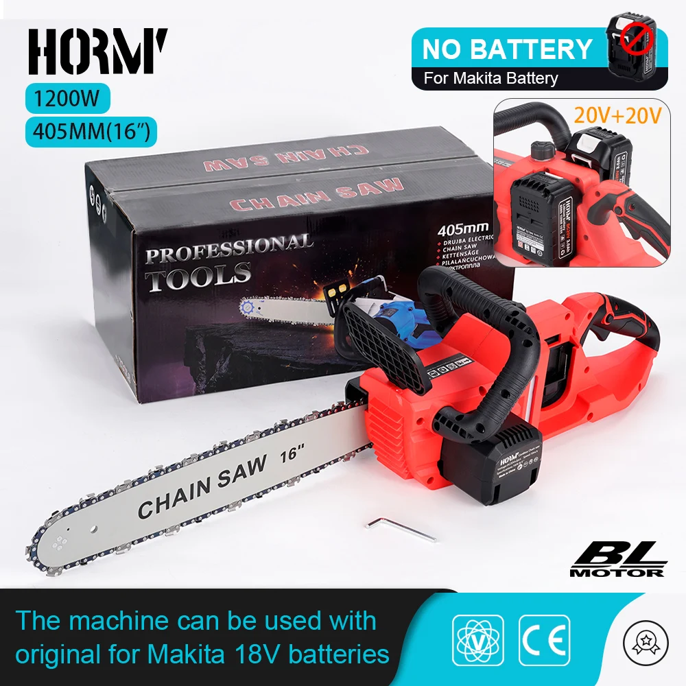 Hormy Brushless Electric Chain Saw 16 Inch Handheld Logging Saw Garden Woodworking Pruning Power Tool For Makita 18V Battery