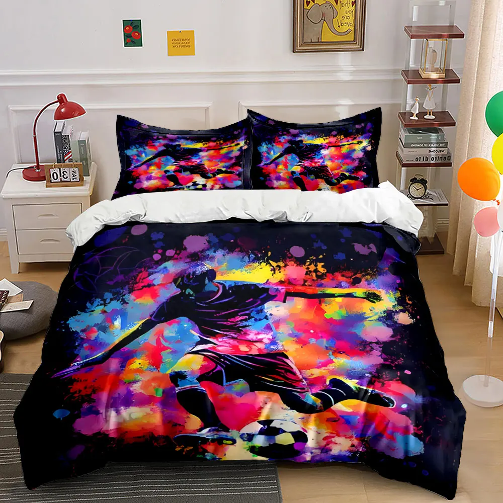 Dynamic soccer player in colorful background Printed Duvet Cover Set1 Duvet Cover+2 PillowcaseMulti Size Bedroom Bedding Decor