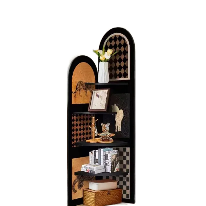 

Medieval triangular decorative cabinet shelf corner cabinet living room floor shelf corner screen three-turn storage rack