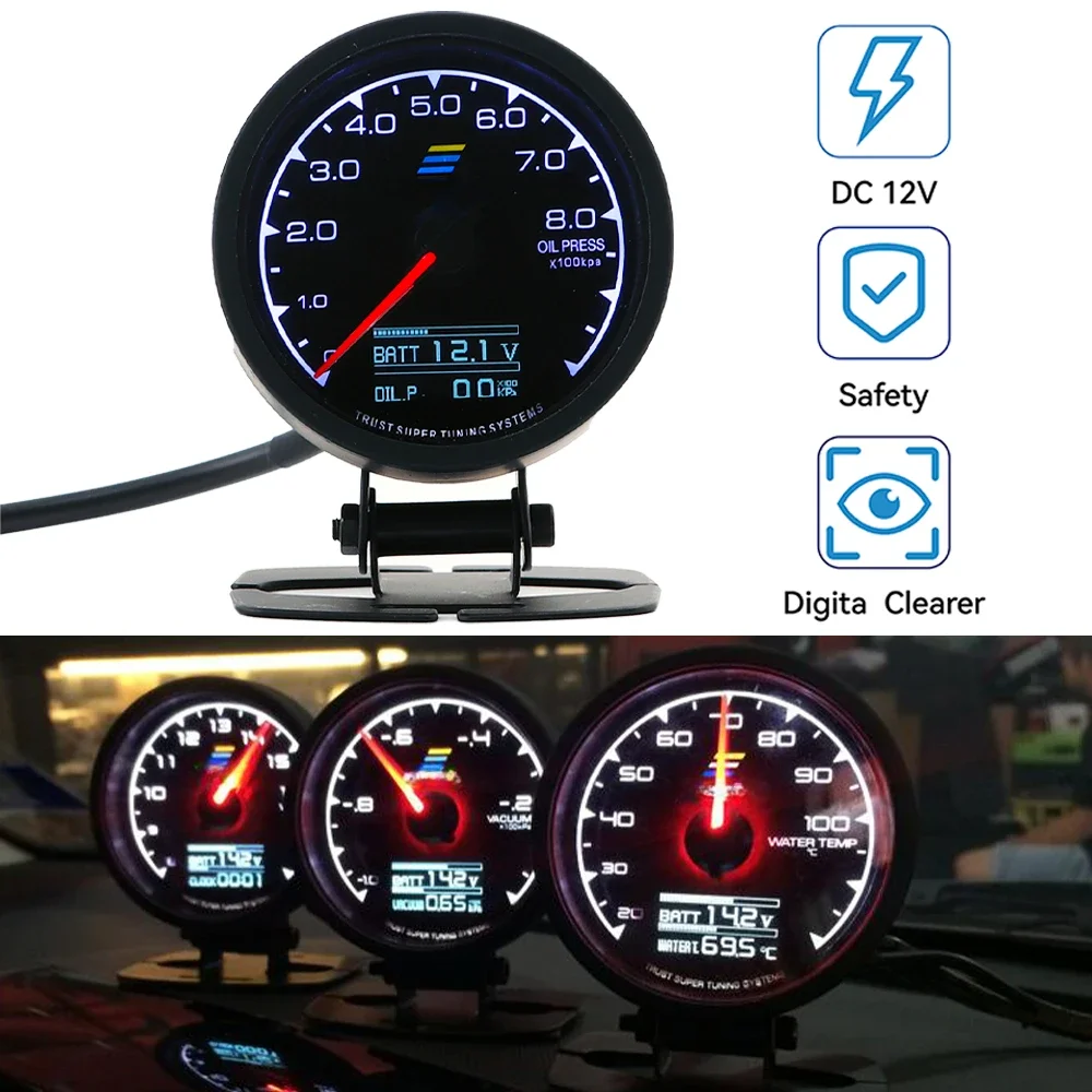 GReddi Meter 7-Farben-LED-Digitalmessgeräte Öldruckmessgerät-Set 62 mm Messgerät mit Sensor Kfz-Öldruck-Messwerkzeuge