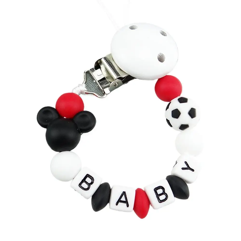 

Handmade Custom Name DIY Baby Pacifier Clip Personalised Name Silicone Football Chain Teether BPA Free Newborn Toy Gift