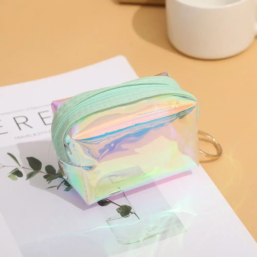 Holographic Mini Coin Purse Pastel Color Zipper Mini Keychain Bag Portable Waterproof Transparent PVC Wallet Spot Wholesale