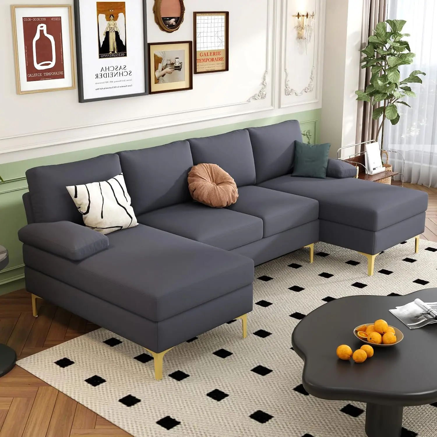 Modular Sectional Sofa Couch for Living Room, U Shaped Convertible Lounge Sofa with Loveseat & Double Chaise, 4, Customized