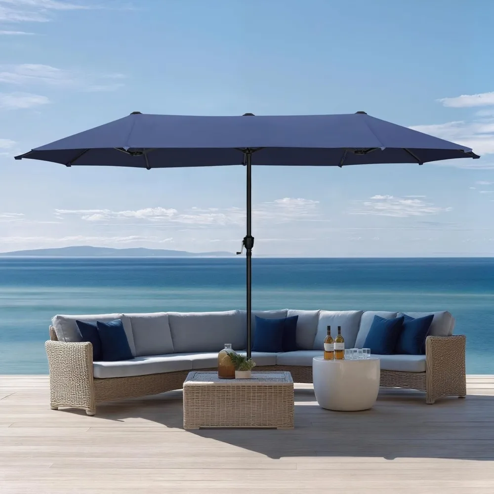 

13ft Outdoor Patio Umbrella for Table, Large Double-sided Umbrella for Garden, Deck, Pool, Navy Blue