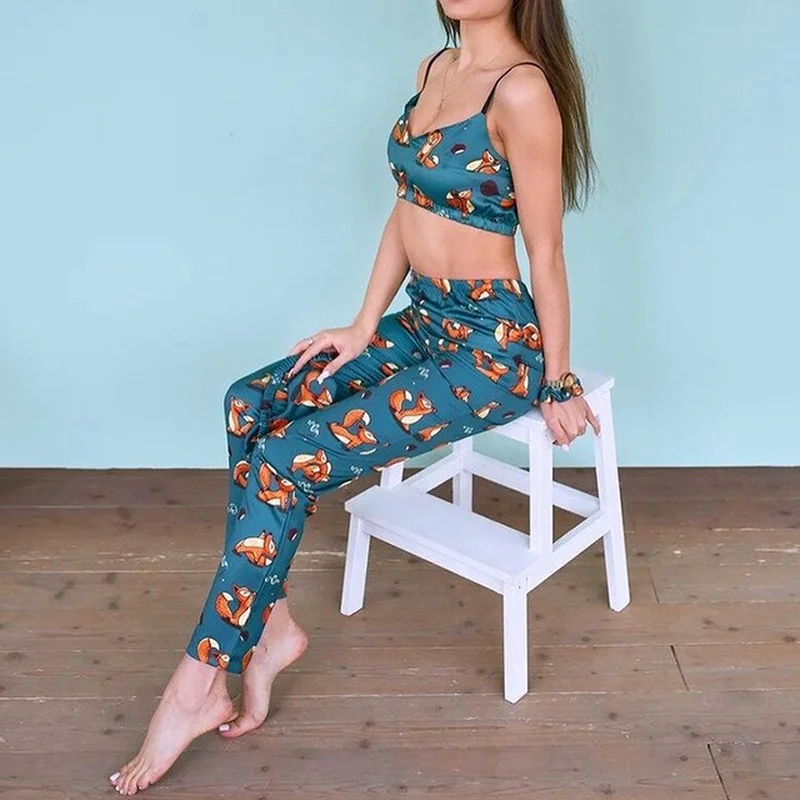 Conjunto de pijama con Top de tubo estampado para mujer, ropa de dormir informal con estampado de leopardo, aguacate, Panda, flamenco y zorro, ropa de casa