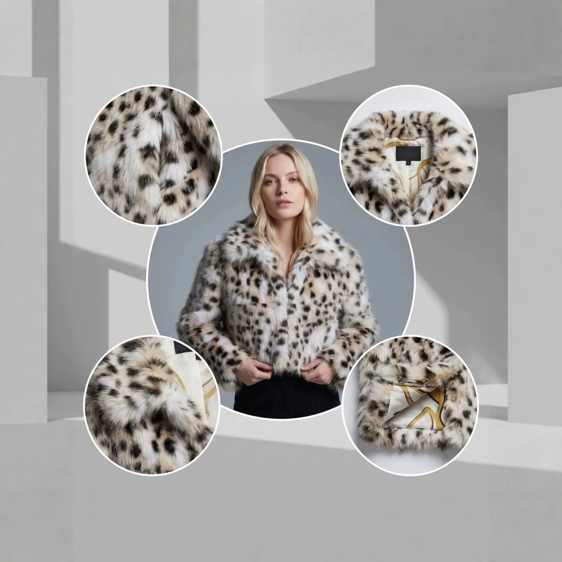 Women Faux Fur Short Coats Jackets Turn Down Collar Leopard Print Coat Thick Warm Y2k Streetwear Jacket Elegant Autumn Winter 3