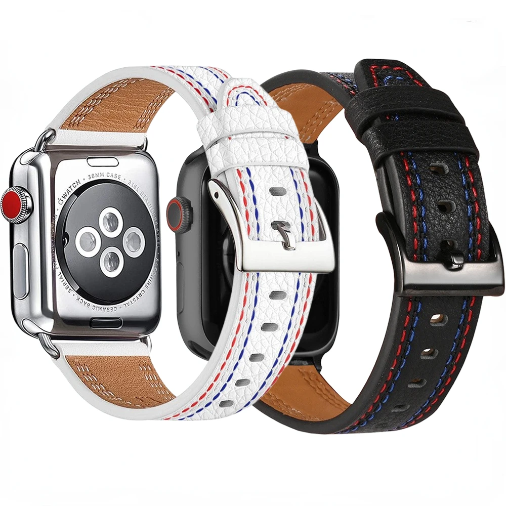 

Leather Strap For Apple Watch Band Ultra 49mm 9 8 7 45mm 41mm Breathable Bracelet for iWatch Series 6 5 3 SE 44mm 40mm 42mm 38mm