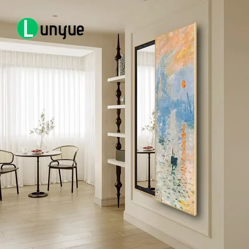 Espelho de corpo inteiro com efeito de empurrar e puxar, pintura decorativa oculta, arte abstrata a óleo de Monet, para entrada, quarto, decoração de 