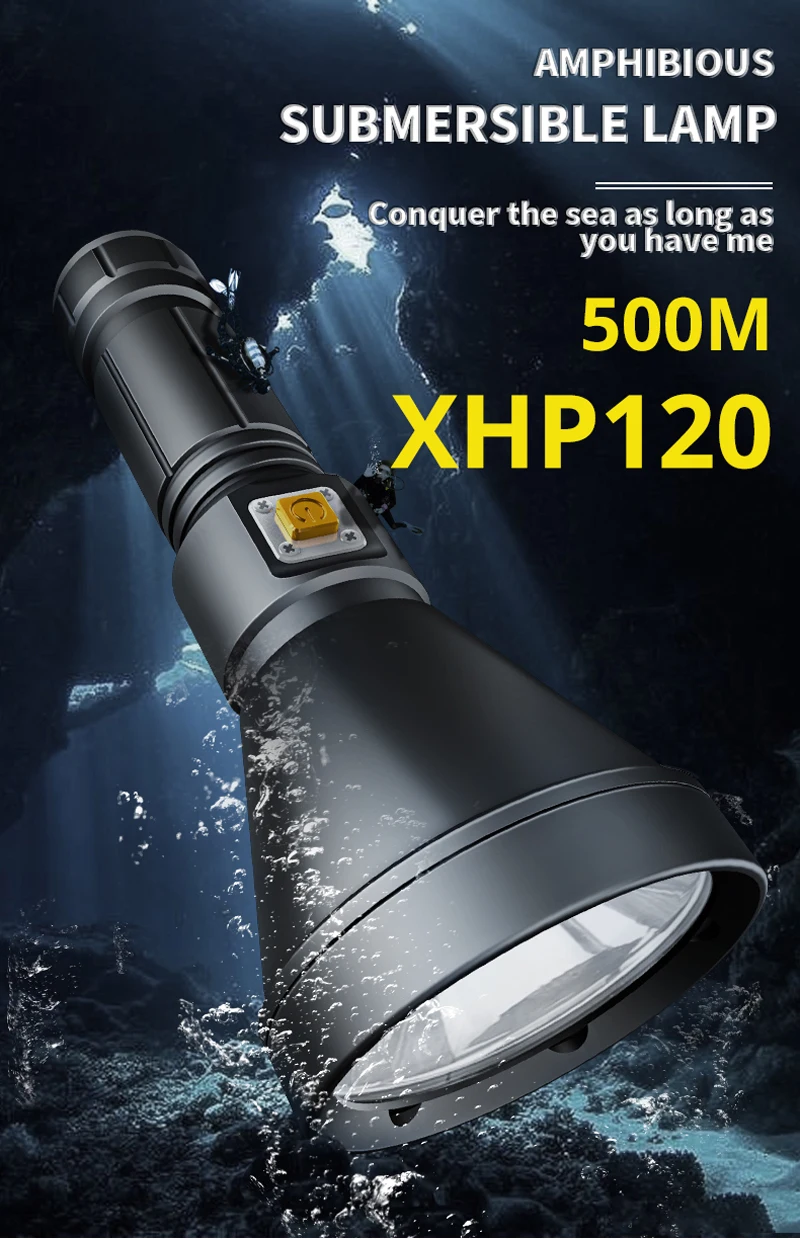 Professional Powerful Diving Flashlight Divi Scuba XHP120 Submarine Light 500M Underwater 18650 Torch 100% Waterproof L2 Lantern