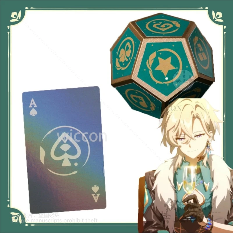 Jeu Honkai Star Rail Aventurine Cosplay dés Poker puce holographique cartes d'or lunettes tatouage temporaire Cosplay fête d'halloween
