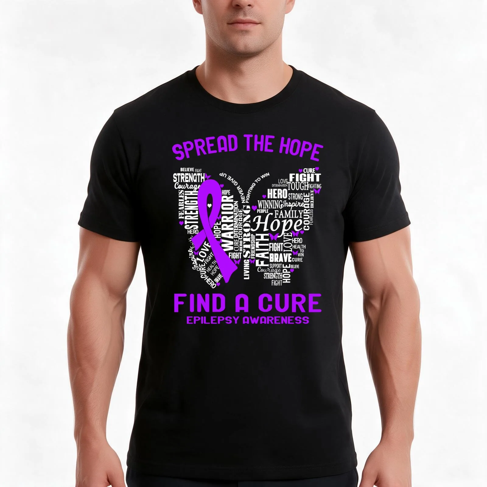 Butterfly Ribbon Spread The Hope Find A Cure Epilepsy Awareness T-Shirt Summer Casual Cotton Tee Oversized Streetwear Tops