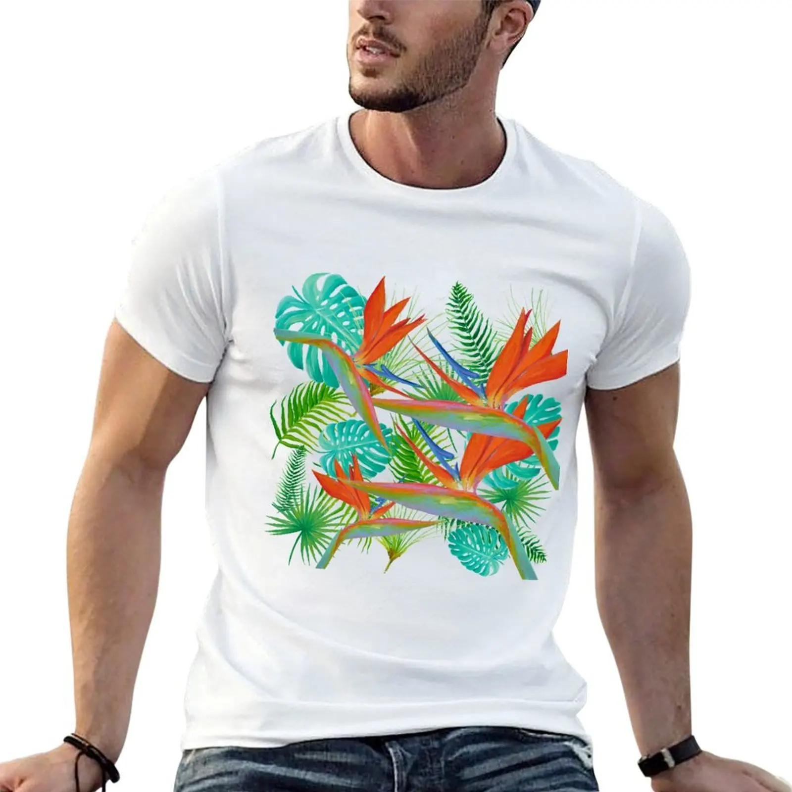 

Bird cotton and t shirts high ferns t quality of Paradise man and cotton tropical leaves T-Shirt shirts