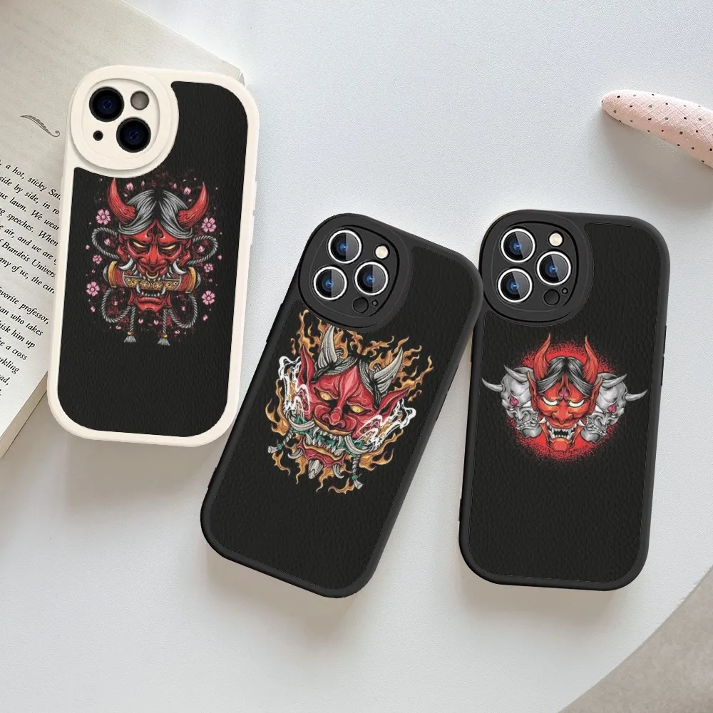 Japanese Oni Hannya Demon Mask Phone Case Hard Leather For IPhone 16 15 14 13 12 Mini 11 14 Pro Max Xs X Xr 7 8 Plus Fundas