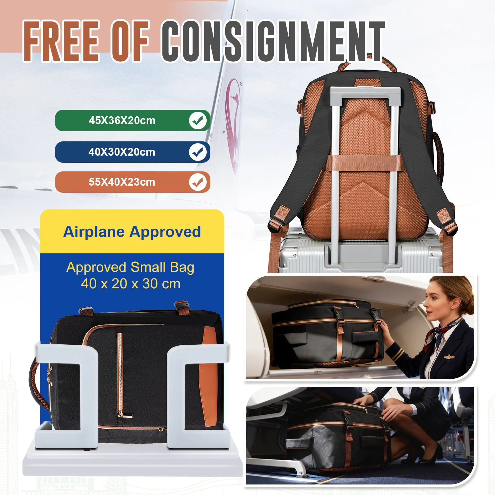 2026 جديد Ryanair 40x30x20 حقيبة ظهر محمولة للسفر، حقيبة ظهر تنفيذية 15.6 بوصة حقيبة كمبيوتر محمول كلية المدرسة حقيبة ظهر محمولة