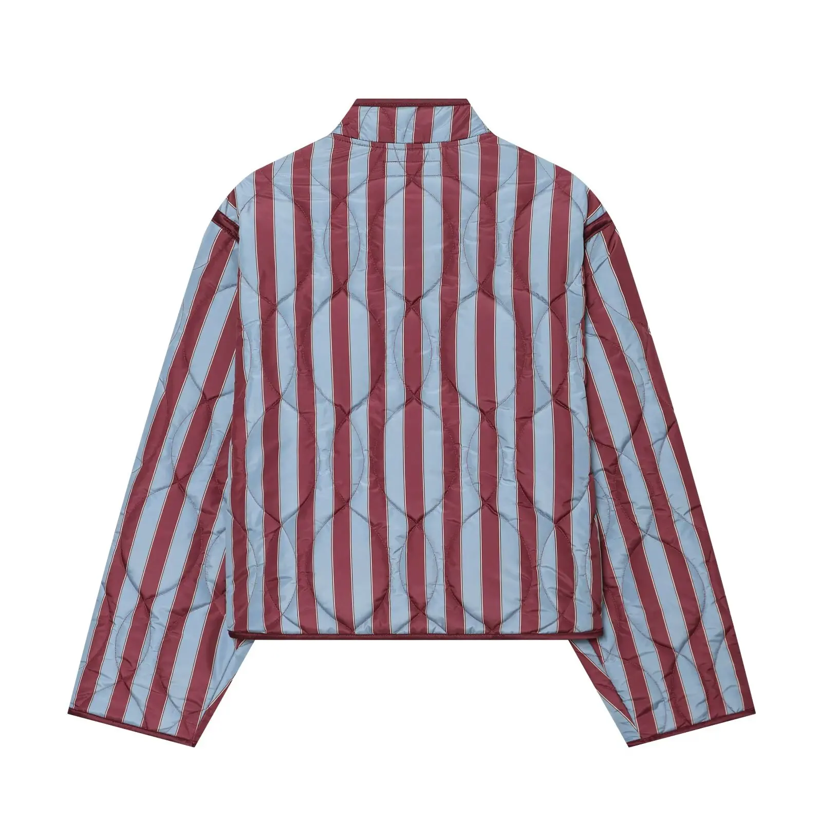 BSAY Herbst 2026 Damenmode Vielseitige Gestreifte Gesteppte Jacke mit Langen Ärmeln, Froschknöpfen und Stehkragen, Locker Geschnitten, Herbst-Oberbekleidung – Detail 3