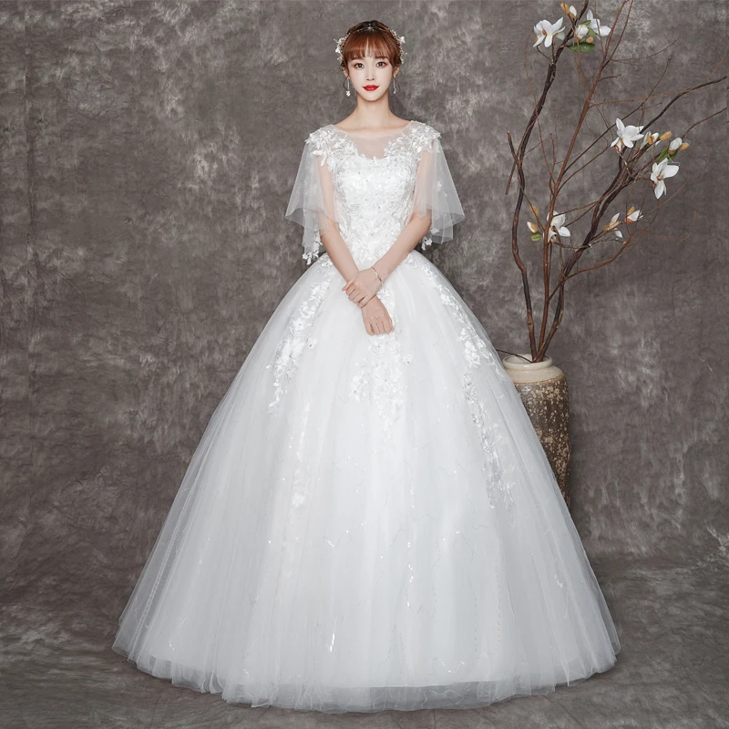 MDYS-888#Korean style Wedding Dress Wholesale Lace Up Embroidery Bride Marriage Dresses O-Neck White Ball Gown Christmas Fashion