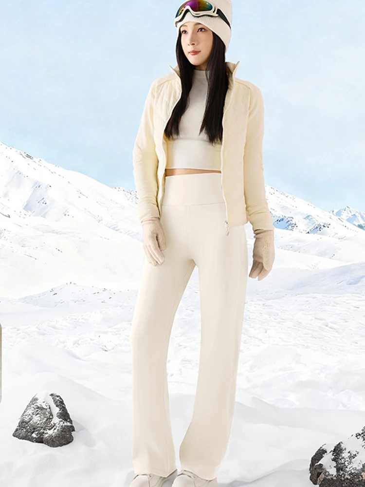 Spodnie damskie 2025, model Ark, spodnie do jogi, wysoki stan, ocieplane, z prostymi nogawkami, kolor mleczny, modelujące pośladki.