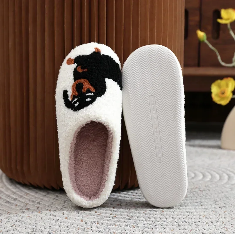 Women Warm Plush Home Cotton Slippers Women Winter Fur Cartoon Cute Indor Home Shoes Couples Casual Plush Comfortable Slippers