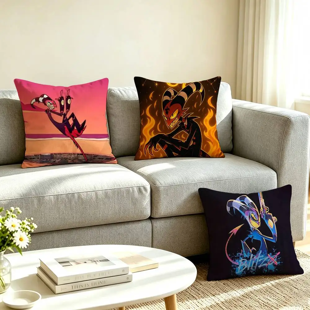 H-Helluva Boss Blitzo Animation Pillow Case Square Double-Sided Sofa Cushion Cover Bedroom Bedside Pillow